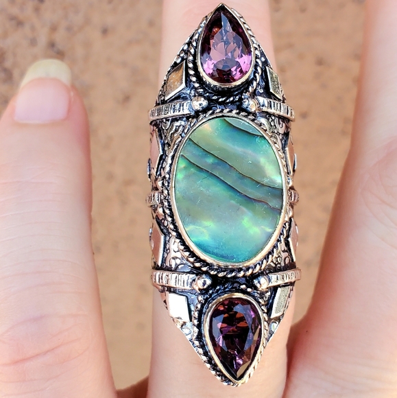 New Abalone Shell & Amethyst 925 Silver Ring. - Picture 6 of 12